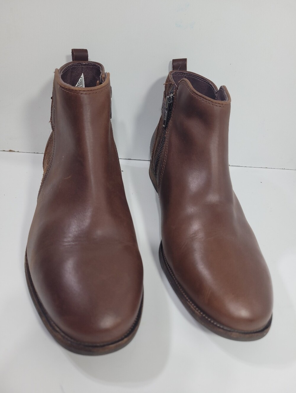 UGG Demi Leather Ankle Boots Womens Size 9.5 Chestnut Brown 1008677 Zip Bootie